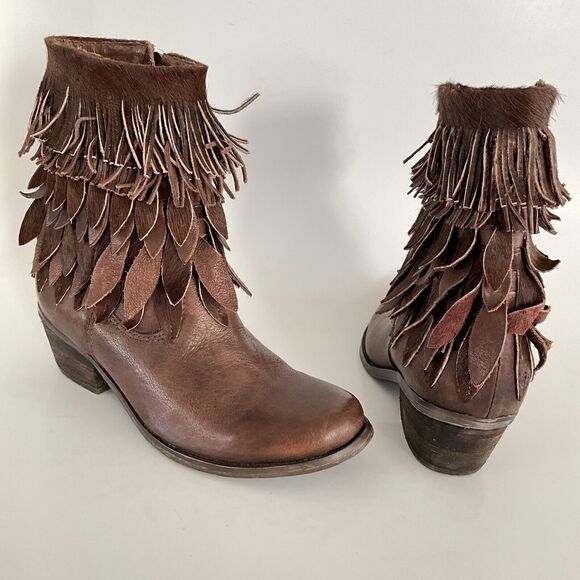 Sheridan Mia Boots 6M Brown Leather Sienna Western Pony Fringe Blooming Booties - Picture 3 of 12